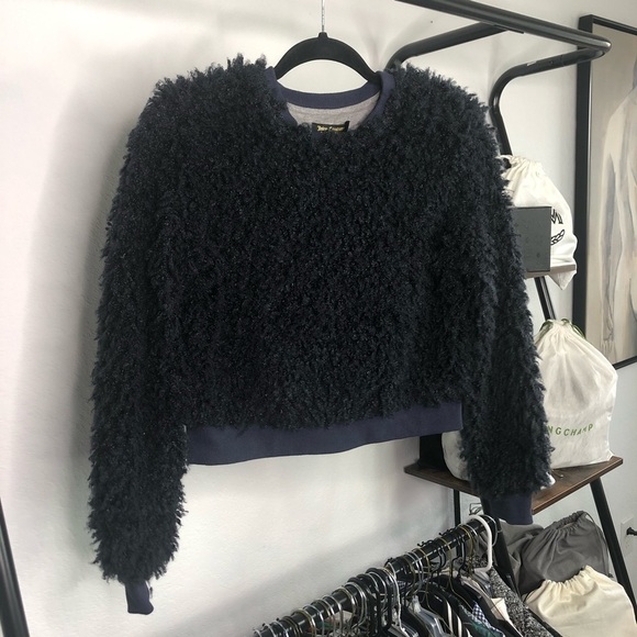 Juicy Couture Black Label Navy Faux Fur Parisian Nights Cropped Pullover Sweater - Picture 3 of 8
